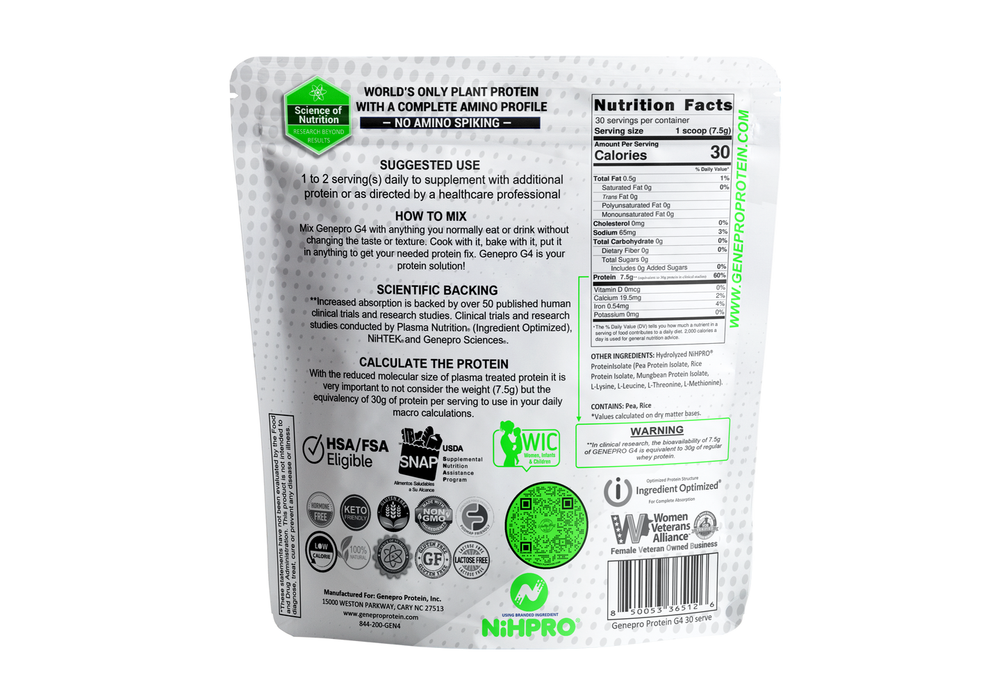 GENEPRO GENERATION 4 PLANT PROTEIN - UNFLAVORED 30 Serving